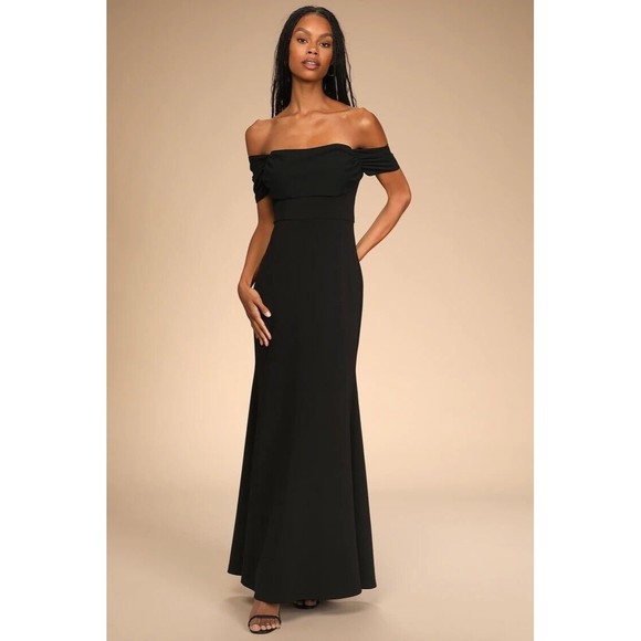 Lulus Would You Be Mine Black Off-the-Shoulder Mermaid Maxi Dress. Size XS - Picture 1 of 9